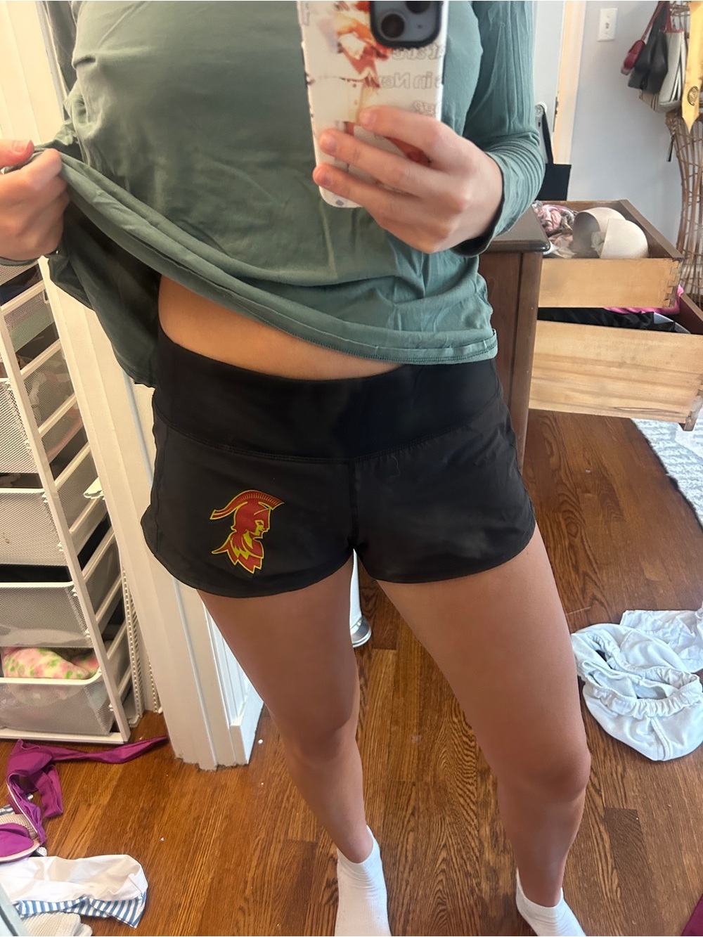 lululemon athletica Black Athletic Shorts with Red and Yellow Emblem